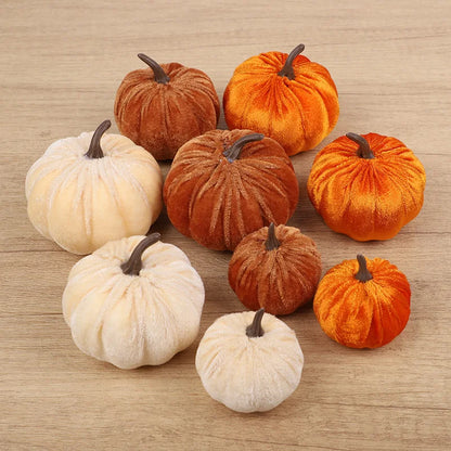 9pcs Velvet Artificial Pumpkins Set