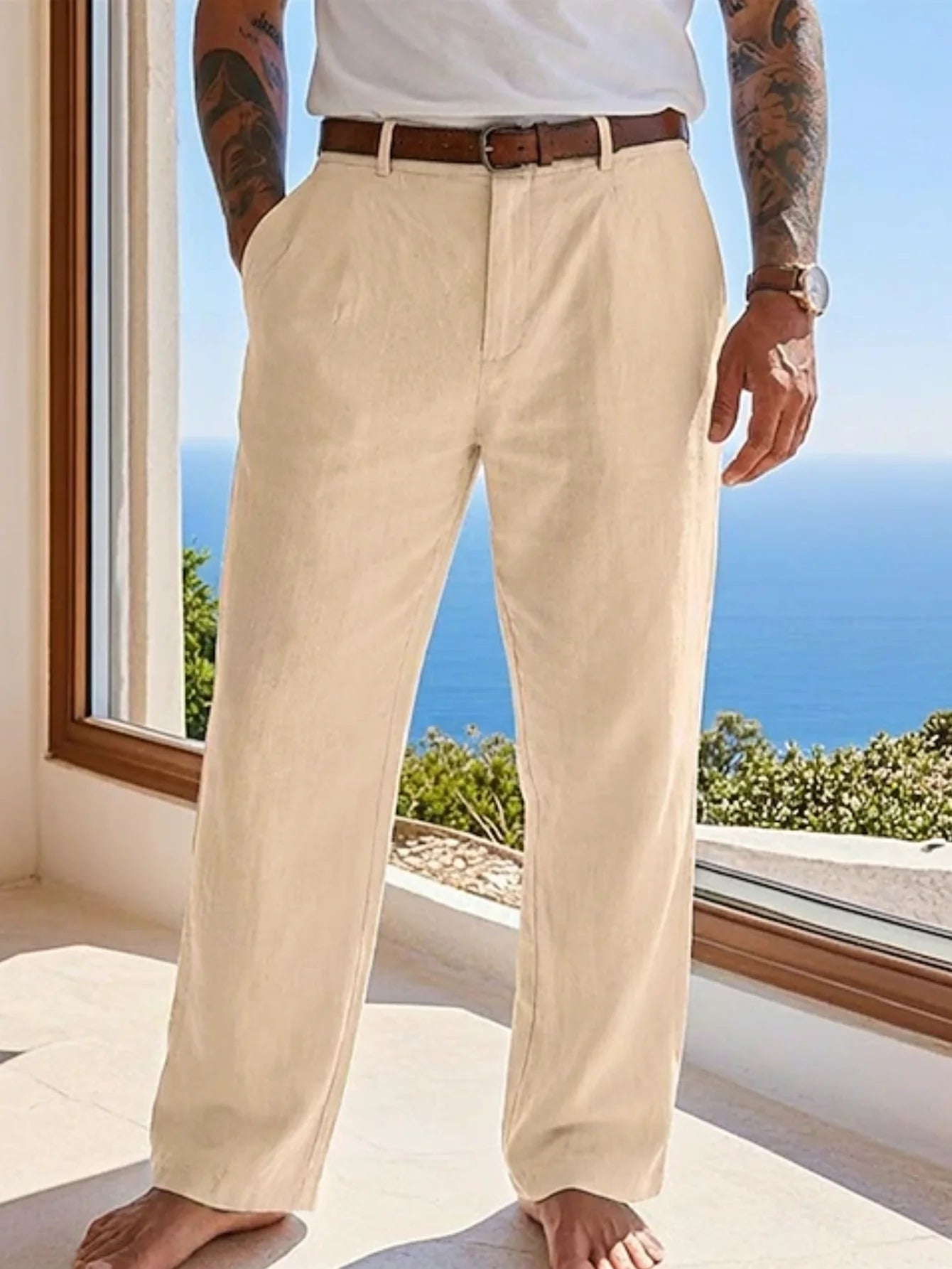 Loose Linen Pleated Casual Trousers