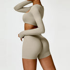 Nylon Solid Long Sleeve Two-Piece Yoga Set