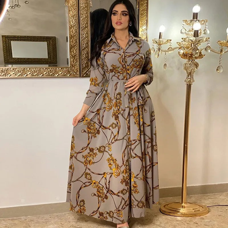 Digital Print Long Sleeve Maxi Dress