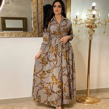 Digital Print Long Sleeve Maxi Dress