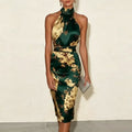 Floral Satin Halter Bodycon Dress