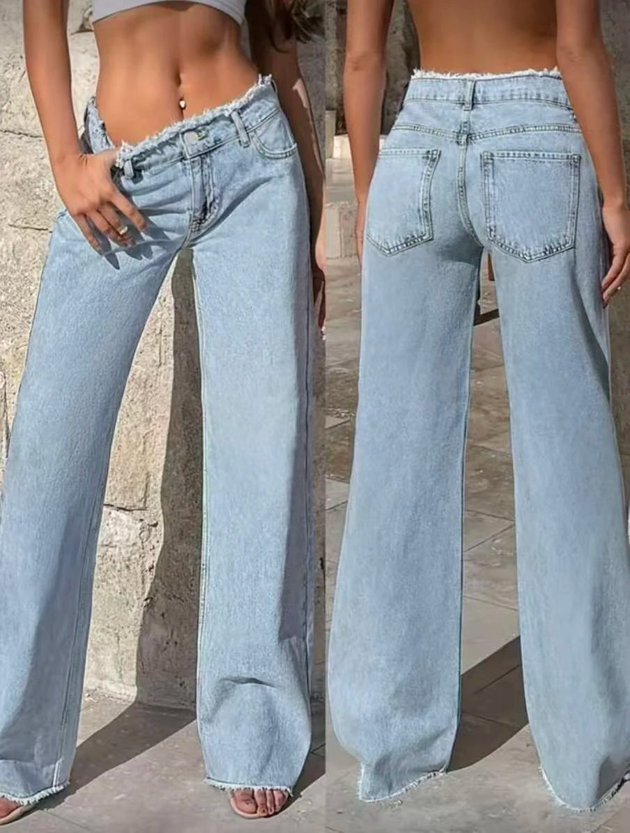 Raw-Hem Straight-Leg Jeans