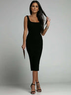White Ribbed Bandage Midi Dress