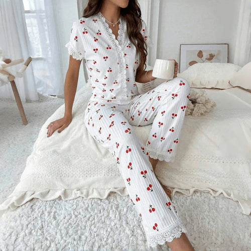 Casual V-Neck Print Pajama Set