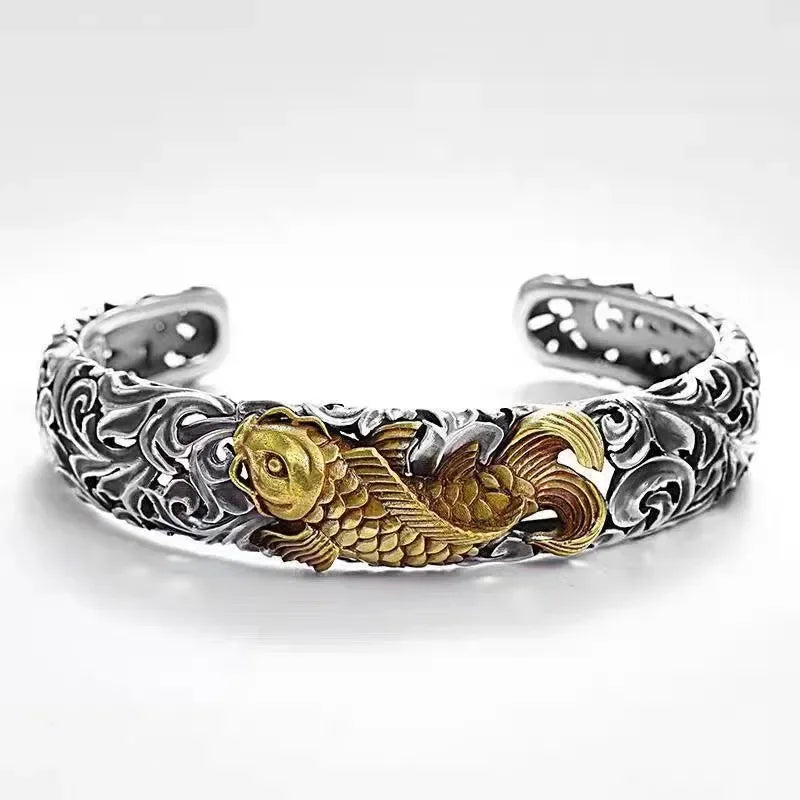 Retro Punk Koi Fish Engraved Bracelet