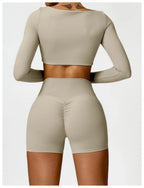 Nylon Solid Long Sleeve Two-Piece Yoga Set