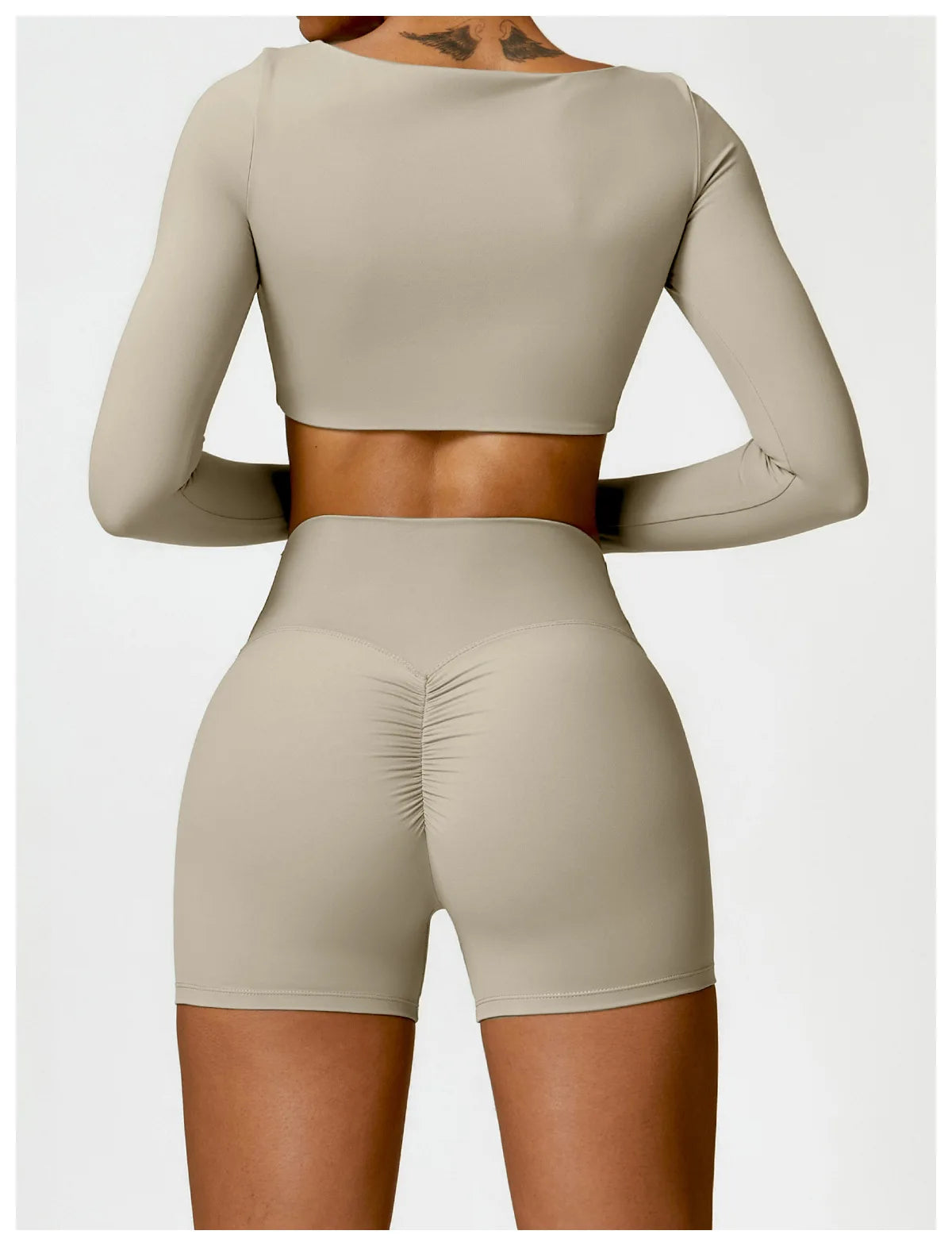 Nylon Solid Long Sleeve Two-Piece Yoga Set
