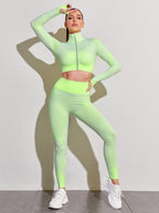 Polyester Long Sleeve True-To-Size Fit Two-Piece Yoga Set