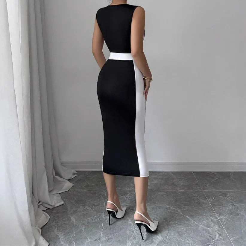 Square Collar Contrast Mini Dress