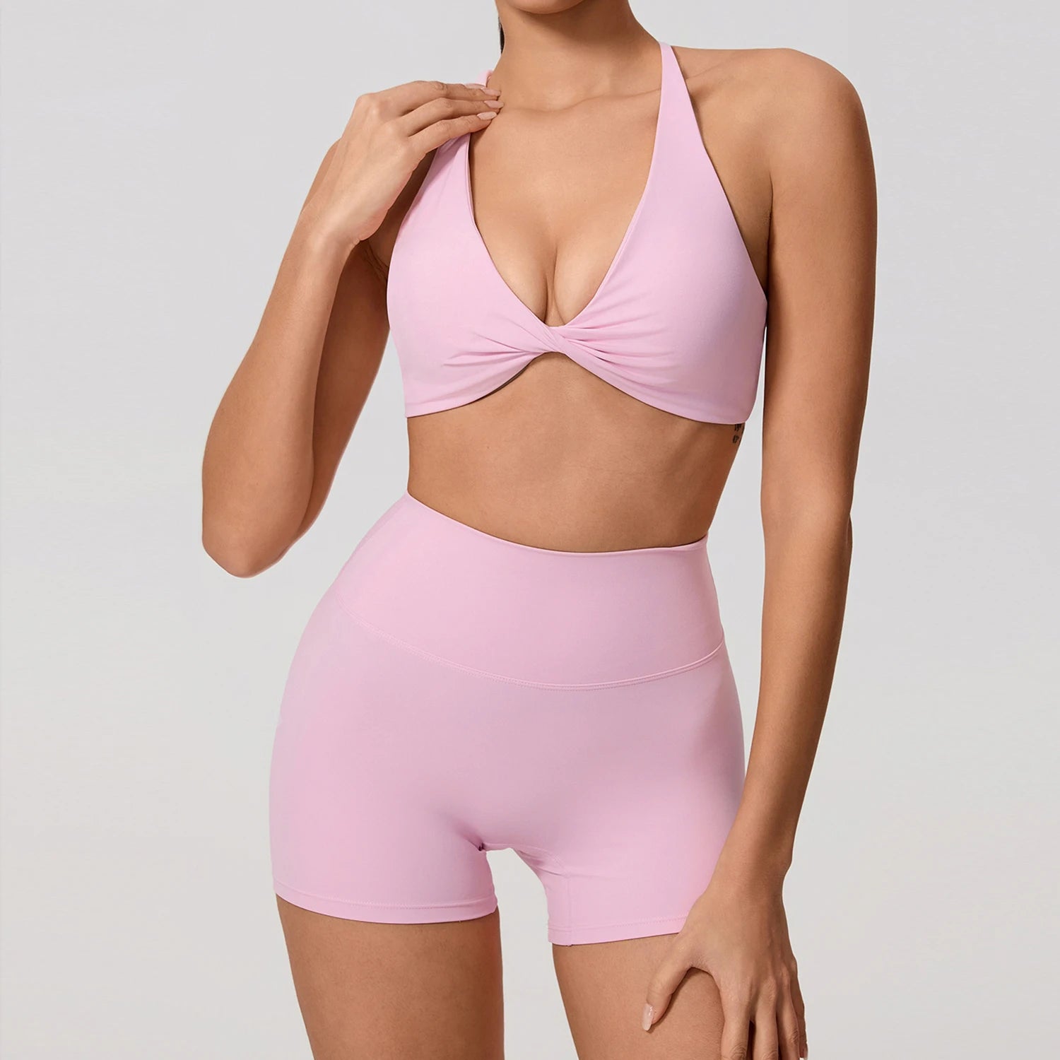 Nylon Solid Long Sleeve Two-Piece Yoga Set