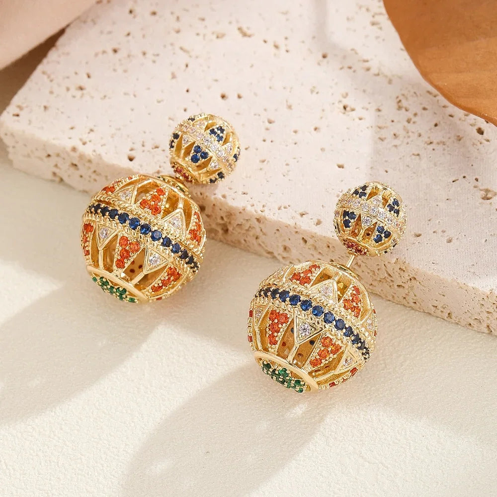 Ethnic Round Zircon Stud Earrings