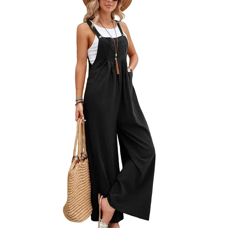 Casual Wide-Leg Cotton Linen Jumpsuit