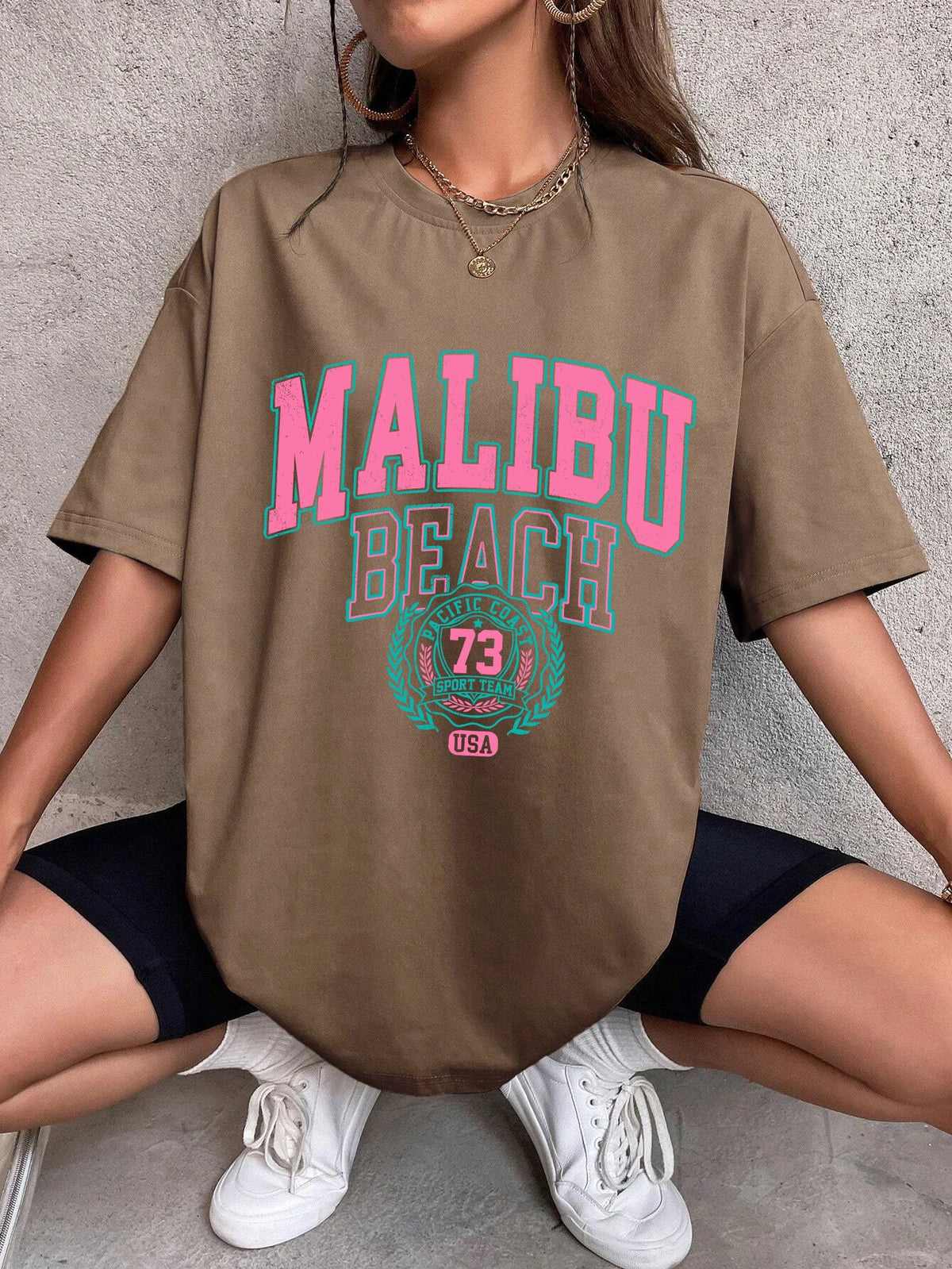 Malibu Beach Letter Print T-Shirt