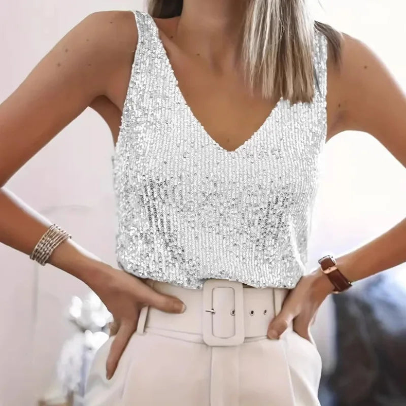 Sequin V-Neck Tank Top