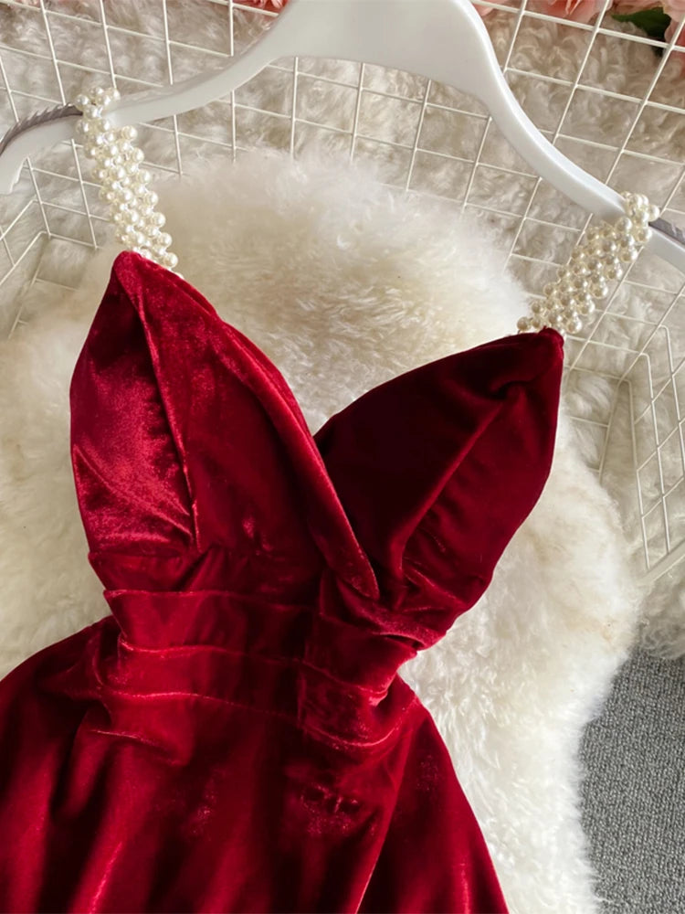 Velvet Off-Shoulder Red Mini Dress