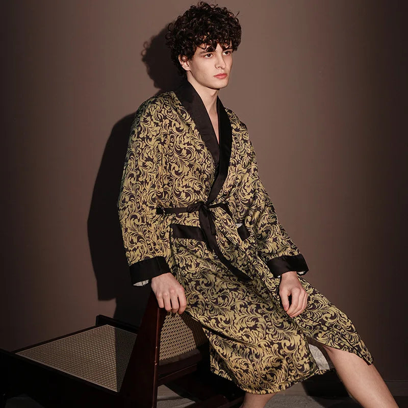 Satin Robe Sleepwear Print Bathrobe