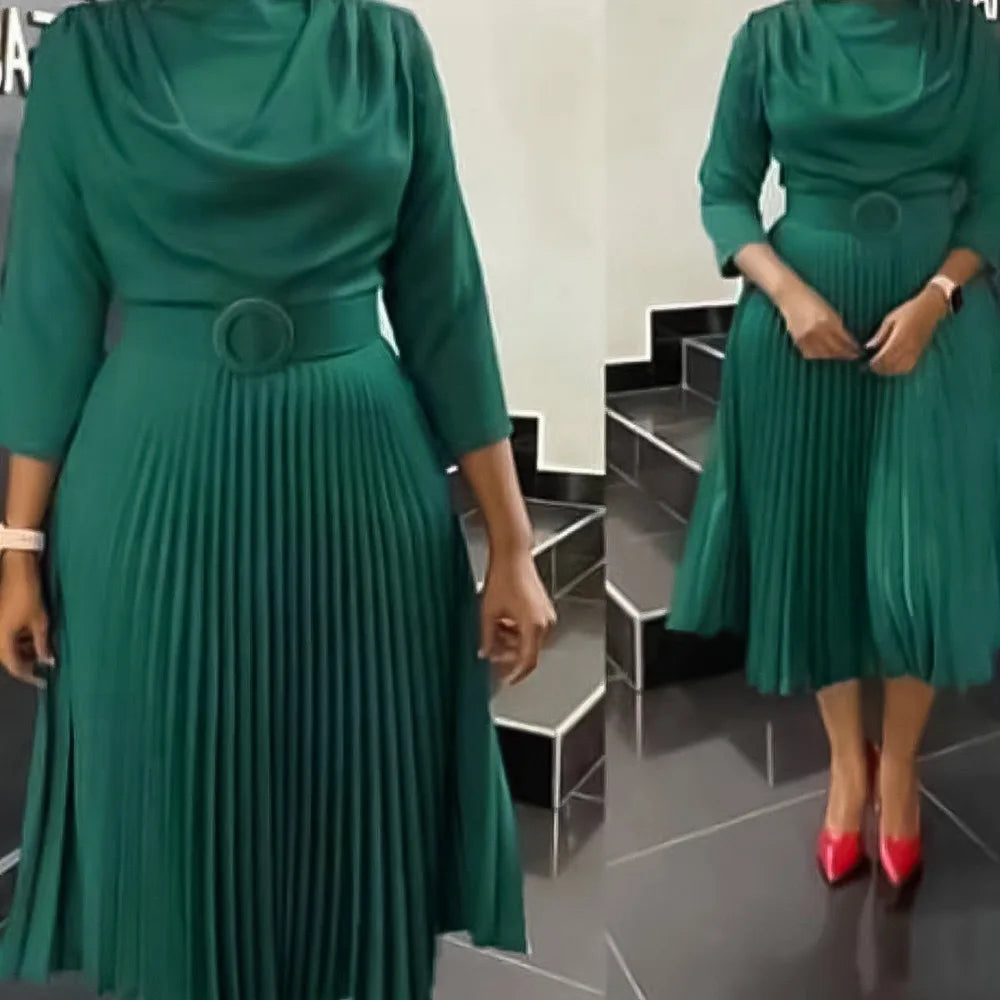 Elegant Pleated Office Dress