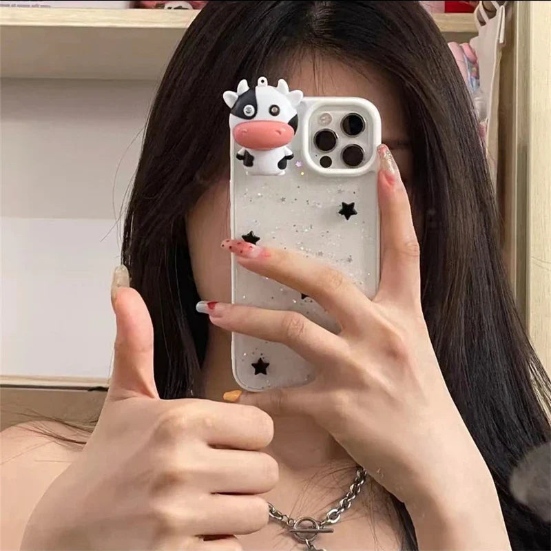 3D Glitter Cow iPhone Case