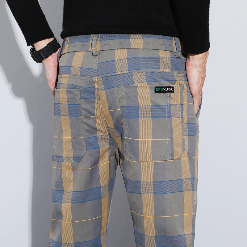 Plaid Check Thick Slim Trousers