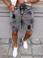 Ripped Straight Denim Shorts