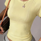 Blended Solid Crew Neck Slim Fit Top