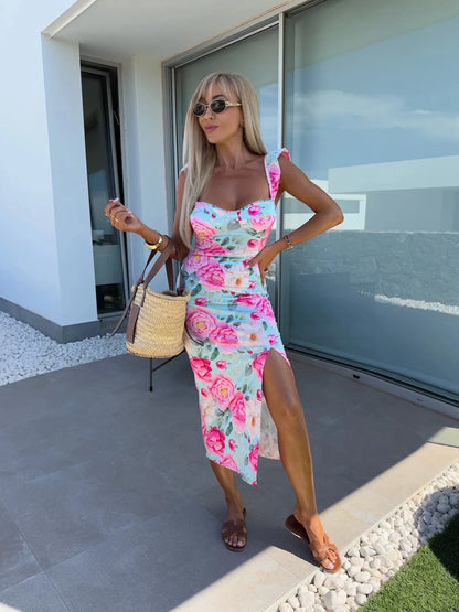 Summer split midi dress for women