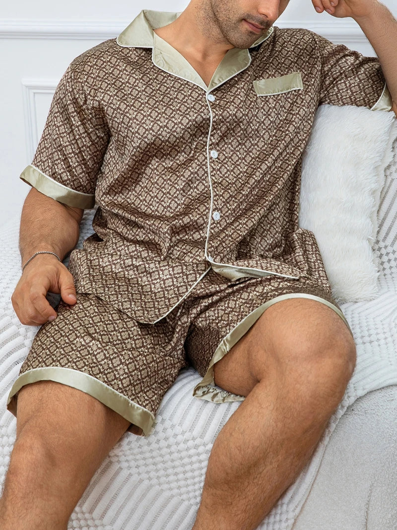 Plaid Lapel Pajama Shorts Set