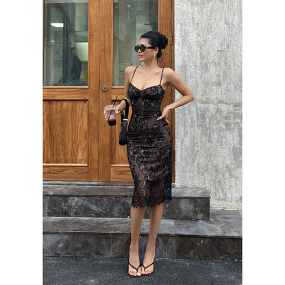 Elegant Lace Strap Bodycon Dress