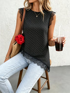 Polka Dot Lace-Trim Tank Top