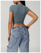 Nylon Short Sleeve True-To-Size Fit Crop Top