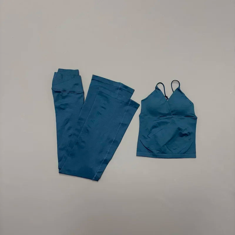Nylon Solid Sleeveless True-To-Size Fit Two-Piece Yoga Set