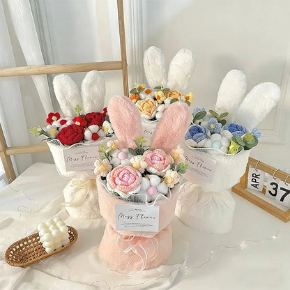 Handmade Knitted Rose Bouquet with Rabbit Ears