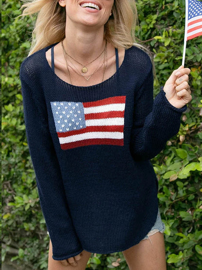 USA Flag Print Knit Sweater