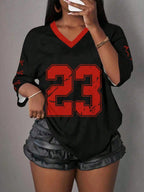 Blended Letter Print V-Neck True-To-Size Fit T-Shirt