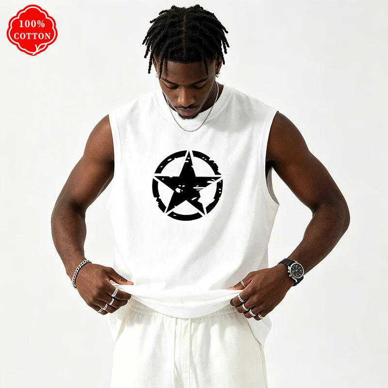 Five-Star Print Round-Neck Vest
