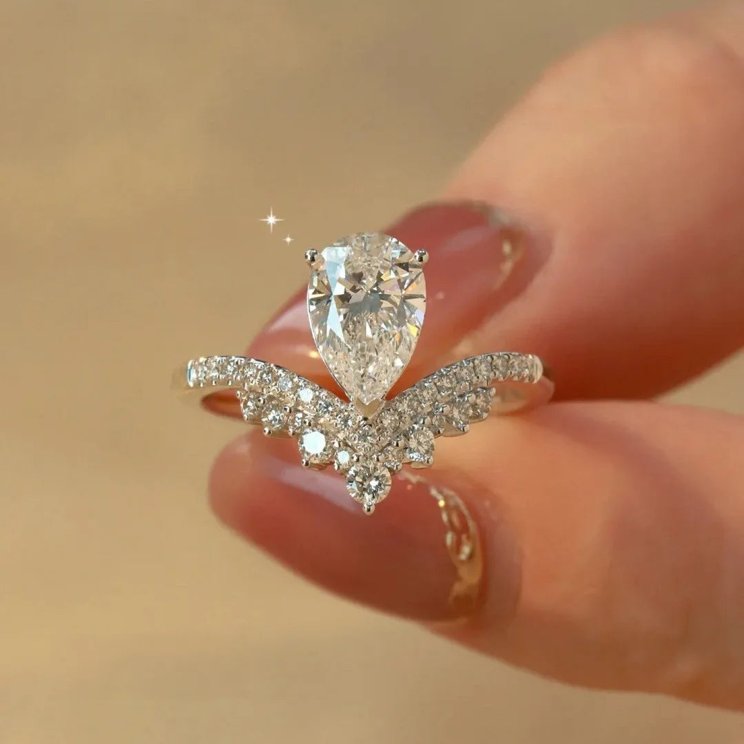 Sterling Silver Water Drop Moissanite Ring