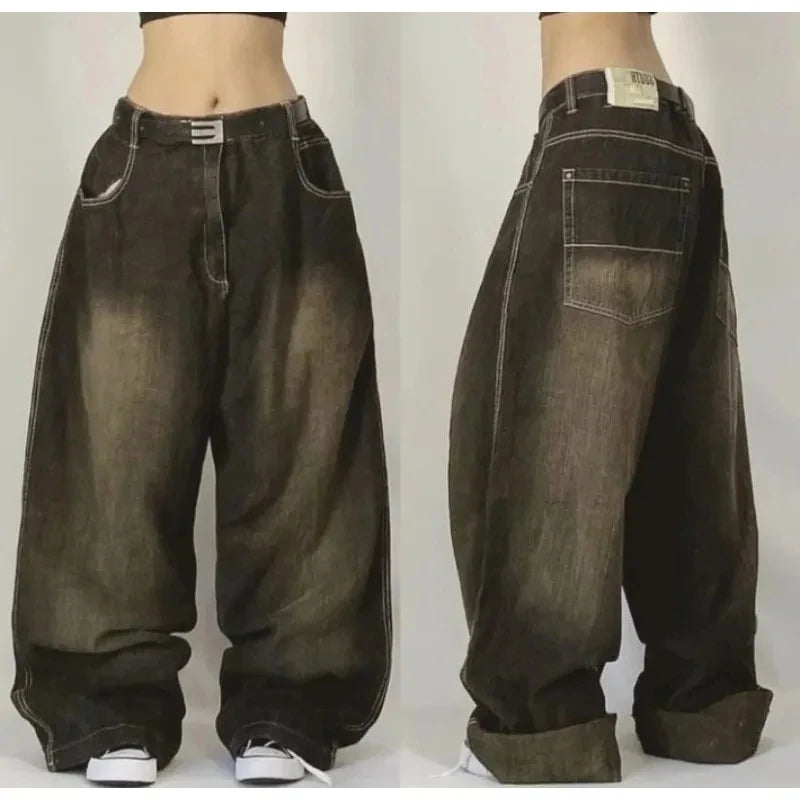 Mid Waist Punk Wide Jeans