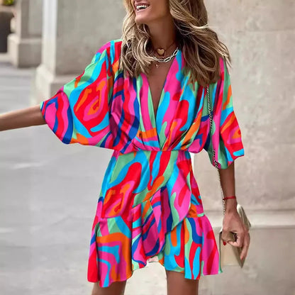 Elegant Printed Long Shirt Dress