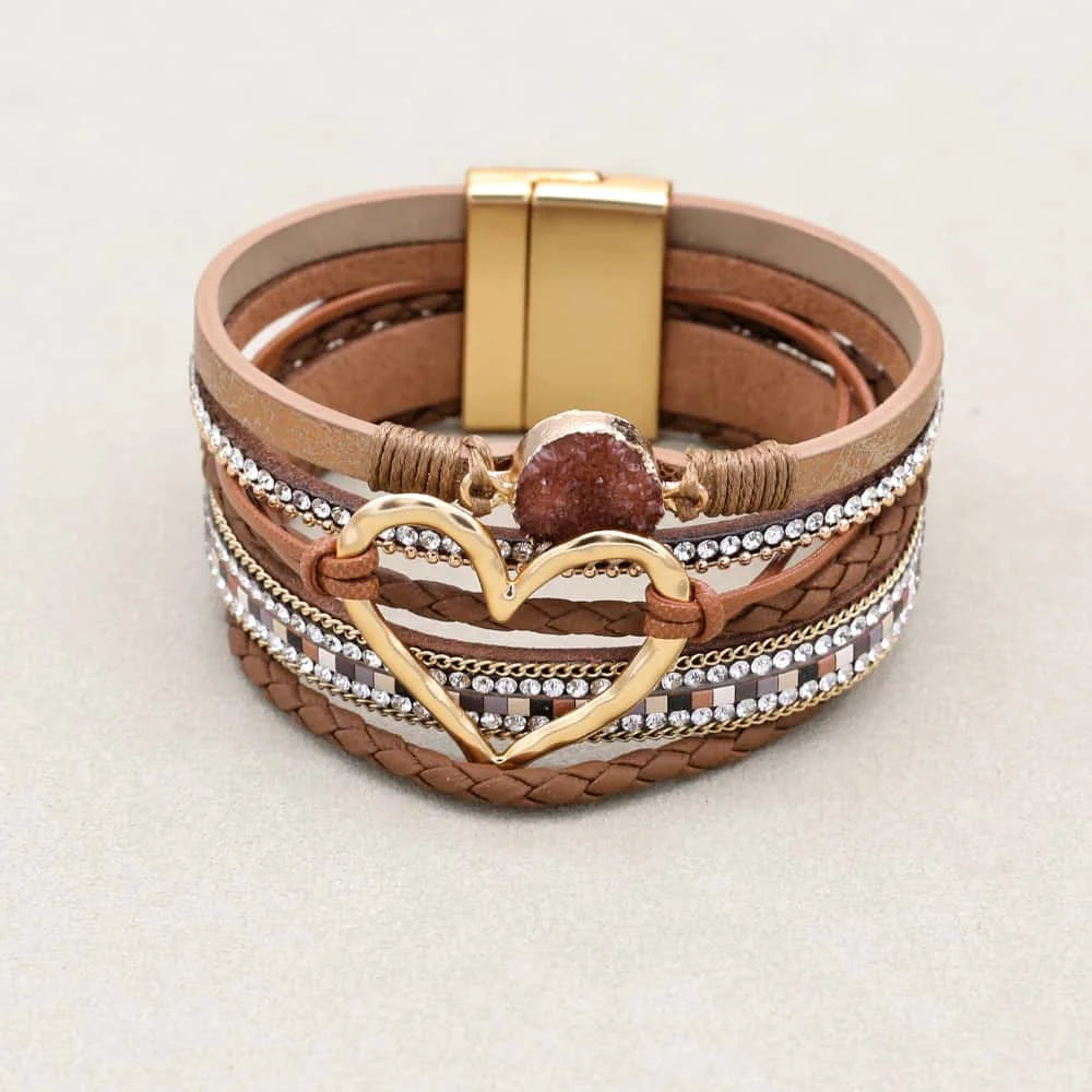 Love Heart Charm Leather Bracelet