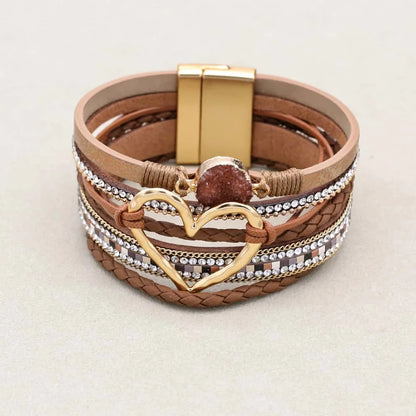 Love Heart Charm Leather Bracelet