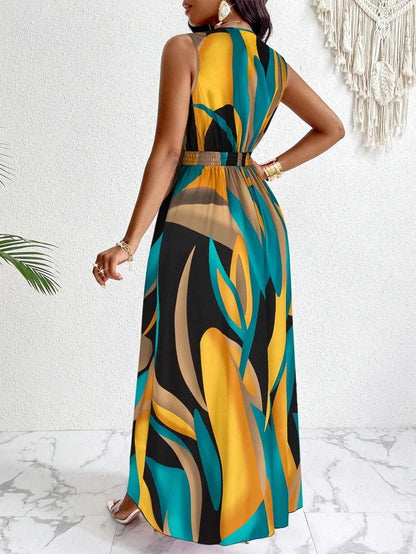 V-Neck Abstract Print Maxi Dress