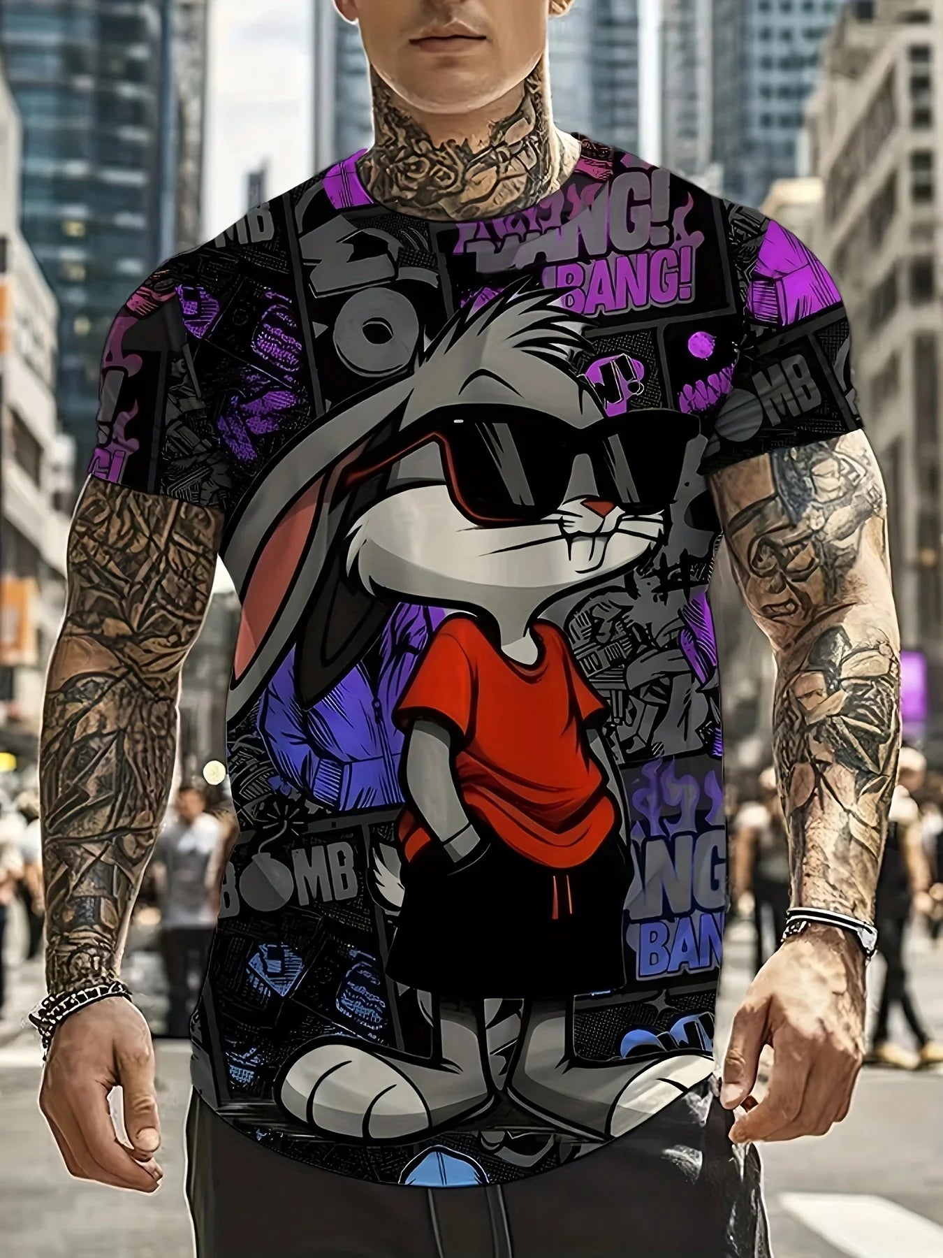 Men’s 3D Rabbit Print T-Shirt – Casual Summer Knit Top