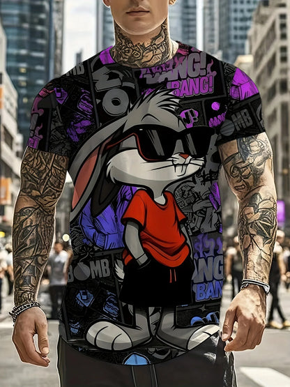 Men’s 3D Rabbit Print T-Shirt – Casual Summer Knit Top