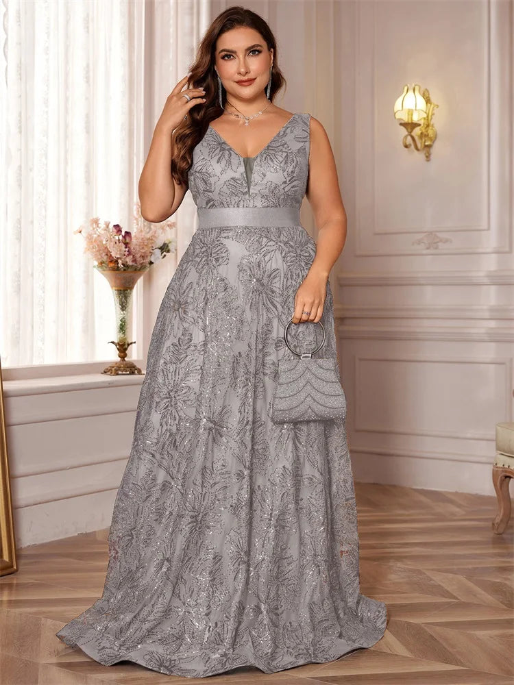 Deep V-Back Sequin Gown