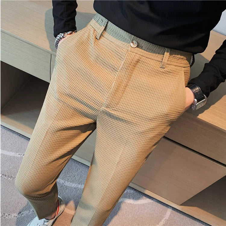 Waffle Stretch Slim Formal Trousers