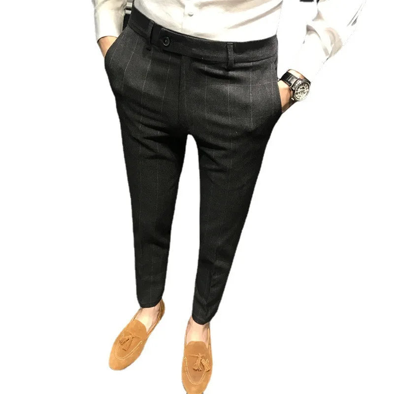 Plaid Slim Korean Cropped Trousers