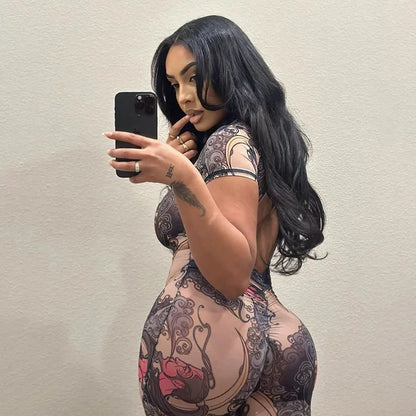 Sheer Mesh Backless Romper