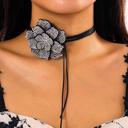 Rhinestone Rose Choker Necklace