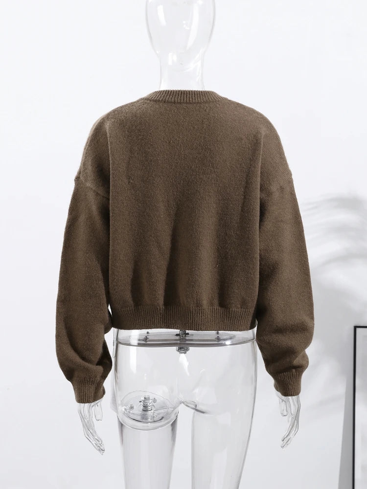 Casual O-Neck Chocolate Cardigan